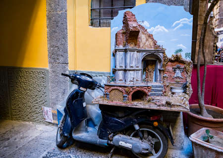 NAPLES, ITALY - JANUARY 1, 2019: details of Neapolitan nativity scene in the historical center of Naples.のeditorial素材