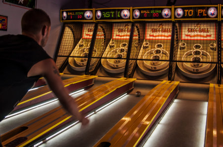 OLD ORCHARD BEACH, MAINE - AUGUST 24, 2014: People enjoy the theme park playland, which is a...