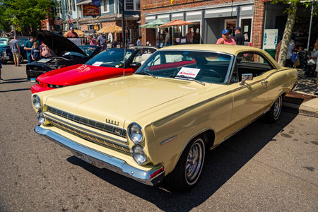 SACO, MAINE - JULY 24, 2021: old american car in a annual exhibition in the little town of Saco in Maine. The exhibition is taken in Saco every year at the last saturday of July.のeditorial素材