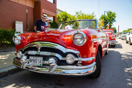 SACO, MAINE - JULY 24, 2021: old american car in a annual exhibition in the little town of Saco in Maine. The exhibition is taken in Saco every year at the last saturday of July.のeditorial素材