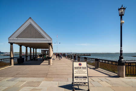 CHARLESTON SC - MARCH 28, 2019: Fishing pier at the Waterfront Park, in Charleston, South Carolina, USAのeditorial素材