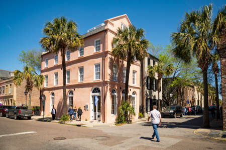 CHARLESTON SC - MARCH 28, 2019: Historical downtown colored buildings in Charleston, South Carolina, USAのeditorial素材