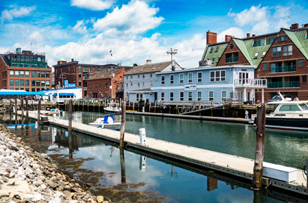 PORTLAND, MAINE - JUNE 27, 2021: Portland docks with boats, pier, and buildings, in Portland, Maine. USAのeditorial素材