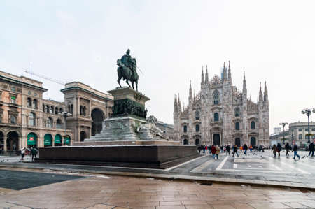 View of the gothic Duomo in Milan, Lombardy Italyの写真素材