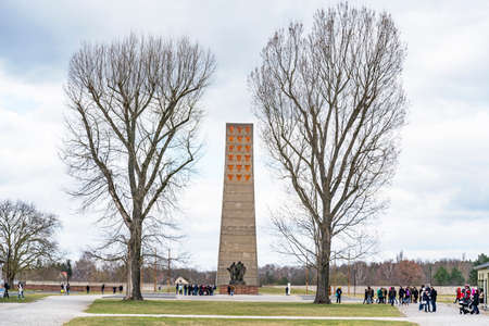 Sachsenhausen, Germany - April 3, 2015: the Nazi concentration camp in Germany. Soviet monument inside the Sachsenhausen Camp in Sachsenhausen, Germanyのeditorial素材