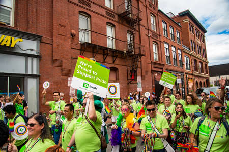 Portland ME - June 18, 2022: people took part in the Portland ME Gay Pride parade to support gay rights, Maine, USAのeditorial素材