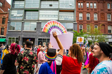 Portland ME - June 18, 2022: people took part in the Portland ME Gay Pride parade to support gay rights, Maine, USAのeditorial素材