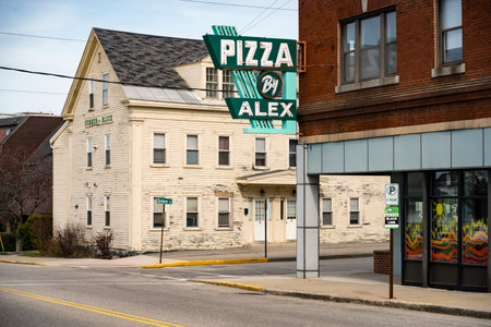 BIDDEFORD ME - APRIL 23, 2022: historical street of downtown Biddeford, state of Maine, USA.のeditorial素材
