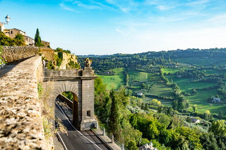 View from of the medieval hill town of Orvieto, Umbria, Italyの写真素材