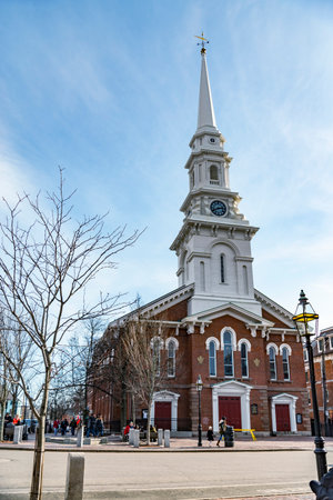 Portsmouths Old North Church on Market Square stands in the downtown district following an overnight snowstormのeditorial素材