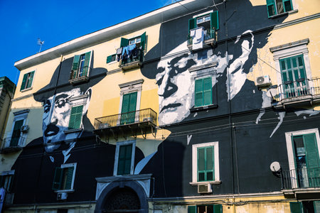 Naples, Italy - January 1, 2023: The Mural representing two famous actors, Toto and De Filippo, in the Sanita district in Naples, Italyのeditorial素材