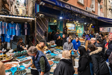 Famous market at Pignasecca district in the heart of the city of Naples historic centerのeditorial素材