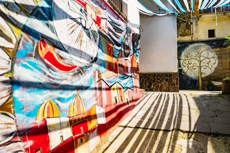 Street murals in Valogno , Province of Caserta, Campania, Italy. Valogno is a small village near Sessa Aurunca, famous for its graffitiのeditorial素材