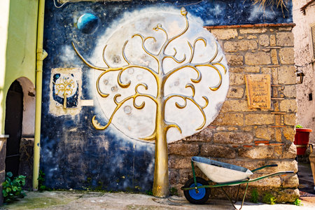Street murals in Valogno , Province of Caserta, Campania, Italy. Valogno is a small village near Sessa Aurunca, famous for its graffitiのeditorial素材