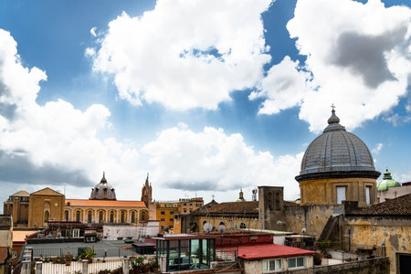 View of the buildings of the historic center of Naples, Italyの写真素材