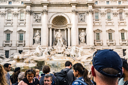 View of Rome Trevi Fountain (Fontana di Trevi) in Rome, Italy. Trevi is most famous fountain of Rome. Architecture and landmark of Rome.のeditorial素材