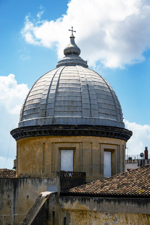 View of the buildings of the historic center of Naples, Italyの写真素材