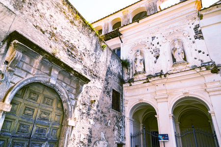 Sessa Aurunca, Campania. the facade and the entrance of Sant'Agostino church, built in the 13th...