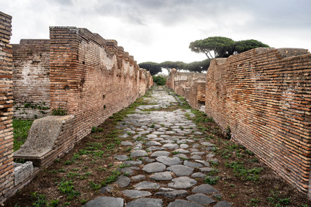 ostia antica port on the Tiber in Rome. Roman Archeology site, Italyの写真素材