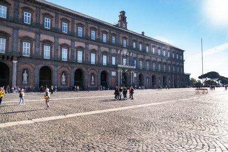 Royal Palace of Naples full of tourists and families, Italyの写真素材