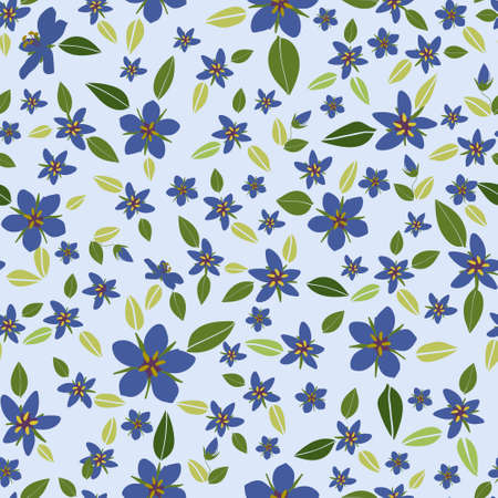 Blue pimpernel flower and leaves seamless vector illustration background.のイラスト素材