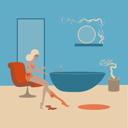 Vector Illustration of a Girl is Taking a Bathのイラスト素材