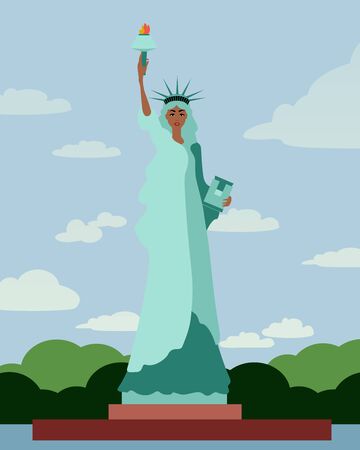 Statue liberty usa july 4th independence day flat imageの写真素材