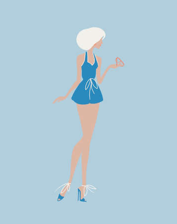 The Girl in a Blue Swimwear with Glasses Flat Illustrationの写真素材
