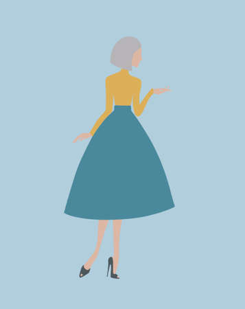 The Girl in a Blue Skirt and Yellow Sweater Flat Illustrationの写真素材