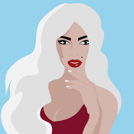 The Blonde Girl in a Red Dress Flat Illustrationの写真素材