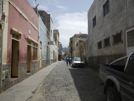 Street in African town of Mindelo, Cape Verdeのeditorial素材