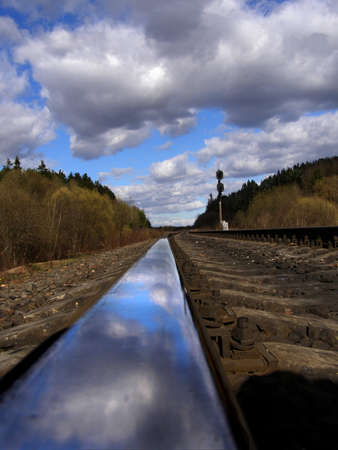 Sky reflection in metal railの写真素材