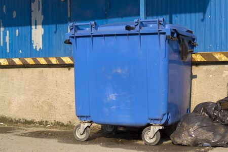 Blue garbage binの写真素材