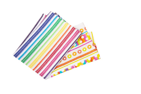 Colorful kitchen towels with stripes,polka dots and flowers on white  background