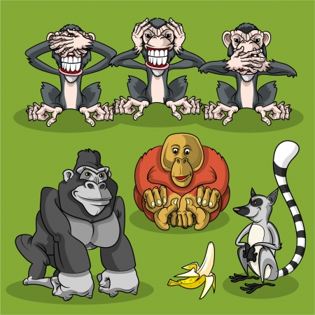 Vector illustration of cartoon monkeysのイラスト素材