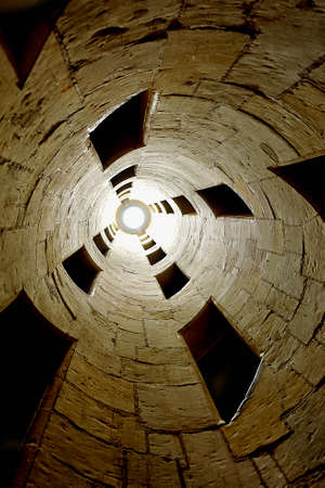 Interior of the double helix stairs in the castle of Chambord, France. Designed by Leonardo Da Vinci