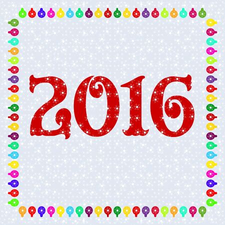 New year illustration over the grey background with snowflakes and balls. New year 2016.のイラスト素材