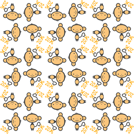 Seamless pattern with monkey over the white background. 2016 new year  symbol.のイラスト素材