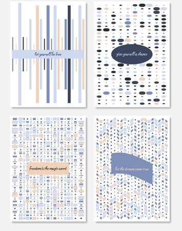 Vector set of design templates,varicolored leaflets and frames A4 size layout, collection of geometric colorful pages for gift card, cover, book, printing, fashion presentation.のイラスト素材