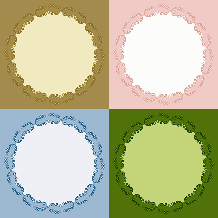 Decorative calligraphic  frames set. Collection of round pattern designs with curves and swirls, abstract backgroundのイラスト素材