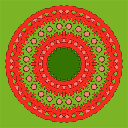 Round decorative pattern. Lace circle design template. Abstract geometric colorful background. Mandala illustrationのイラスト素材