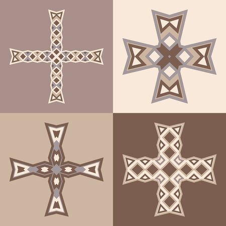 Vector emblem design templates and patterns. Abstract decorative icons. Set of creative crosses in brown colors.のイラスト素材