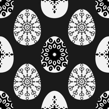 seamless pattern with decorative eggs. Esater bacground in black and white colors.のイラスト素材