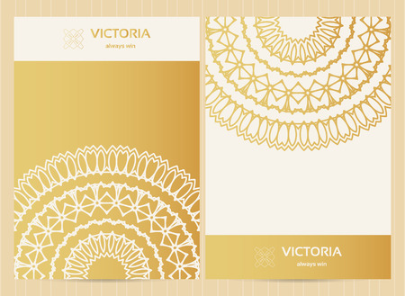 A4 format cards decorated with mandala in golden colorsのイラスト素材