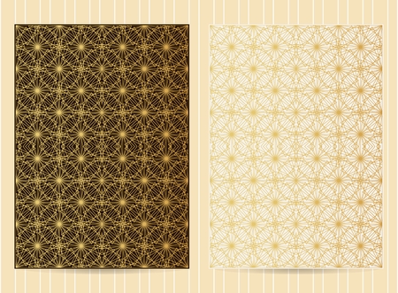 5x7 inch size cards in golden color. Vector luxury templates for restaurant menu, flyer, greeting card, brochure, book cover and any other decoration.のイラスト素材