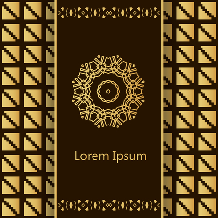 Vector banner with logo and a background in geometric style in golden colors. Template for restaurant menu, flyer, greeting card, brochure, book cover, invitation and etc.のイラスト素材