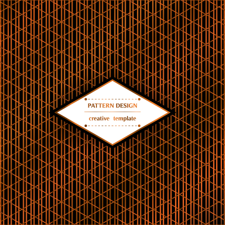 Square pattern with cooper stripes and rhoms on black background. Vector template for flyer, card, brochure, cover, textile, tile, etc.のイラスト素材