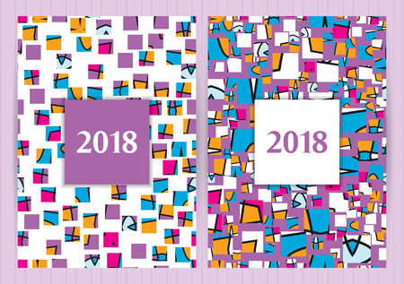 A4 size cards, random, chaotic geometric elements. Vector backgrounds for restaurant menu, flyer, business card, brochure, book cover, banner, etc.のイラスト素材