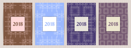 A4 size cards with abstract geometric pattern. Vector backgrounds for restaurant menu, flyer, business card, brochure, book cover, banner, etc.のイラスト素材