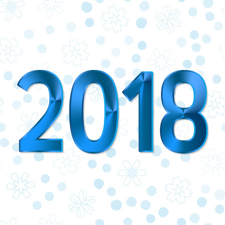 2018 year illustration with conic blue gradient with snow flakes over white backgroundのイラスト素材